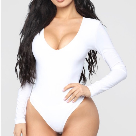 Tops - White V Neck Bodysuit